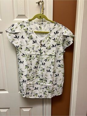 White Leaf-Print Front Blouse